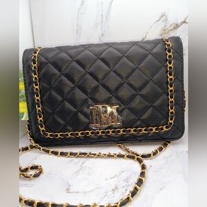 Badgley Mischka Black Quilted Bag with Gold Chain